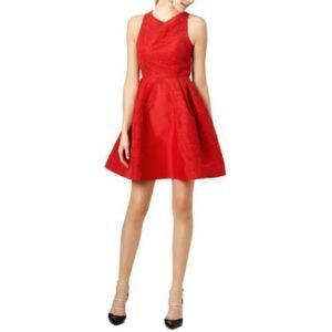 ML MONIQUE LHUILLIER Red Lace Mark Flared Mini Dress US 8